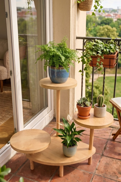 PEKA Wooden Flower Pot Stand Decorative Garden Furniture Flower Pot Base Tria...