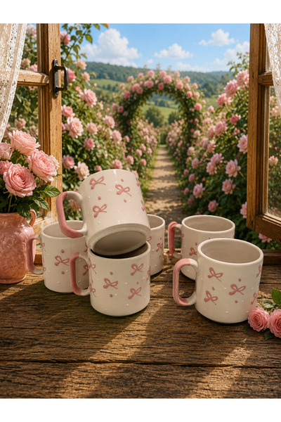 arsimhome 6 Special Handmade Embossed Bow Patterned Mugs