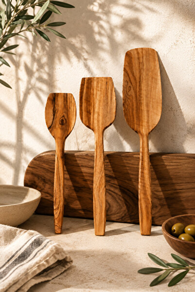 Home Olive Tree 3-Piece Wooden Spatula Set |   Natural Wooden Kitchen Spatula...