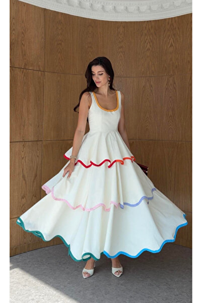My Blog Ecru Multi-Colored Layered Dress - 1070