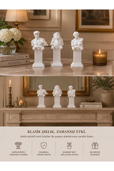Lunara Handcraft Sütunlu Antik Büst Melekli Set