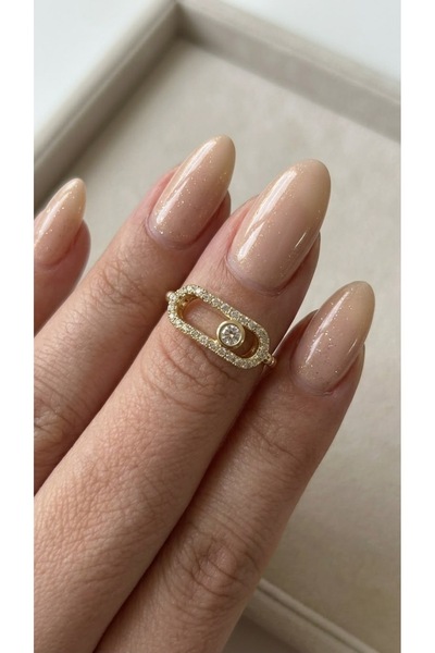 EKİDORA Mesika Model Adjustable Women's Ring with Zircon Stone in Gold and Silver Color Stylish and Elegant Design with a Steel Look