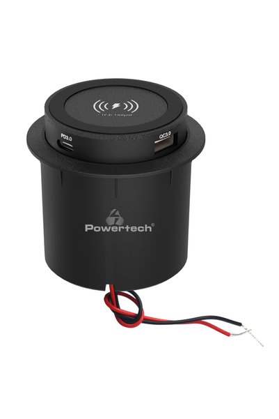 POWERTECH ασύρματος φορτιστής PTL-025 με θύρες USB & USB-C, 15W/30W, μαύρος
