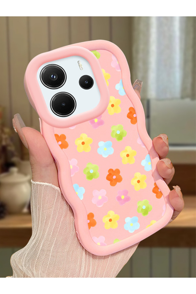 Hontinga Redmi Note 14 4G Uyumlu Kılıf kamera koruyucu Pembe Silikon Couple T...