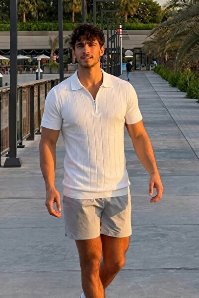 Maccali Men's Casual Comfort Fit Striped White Polo Knitwear T-Shirt