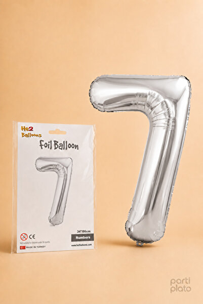 He2 Balloons Silver Foil Balloon Number 7, 86 Cm, Helium Compatible Silver Co...