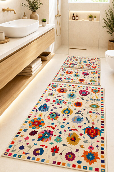 Chilai Home Ralo 60x100 50x60 50x60 Kaydırmaz Tabanlı 3'lü Banyo Paspas Seti ...