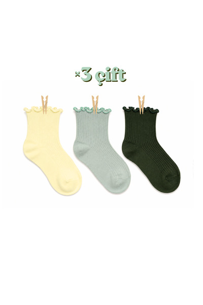 CARNAVAL SOCKS Curly Ruffled Women's Socks Set of 3 / Nature Set