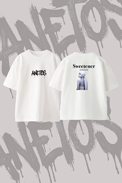 Anetos Ariana Grande Sweetener Design Back Printed Cotton White Oversize T-Shirt
