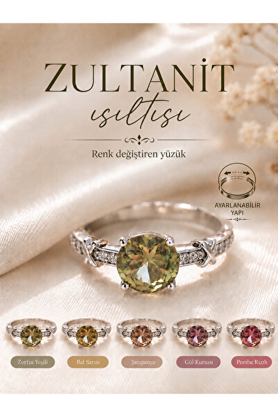 Yudi Atelier Zultanit Işıltı Renk Değiştiren Yüzük - Ayarlanabilir Pırlanta K...