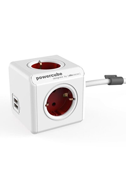 OEM Allocacoc® PowerCube | Extended USB| Πολύπριζο 4 θέσεων & 2 USB – Κόκκινο...