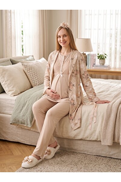 Lohusa Homewear New Season Mink Floral Patterned Lace Detailed Stylish Design...