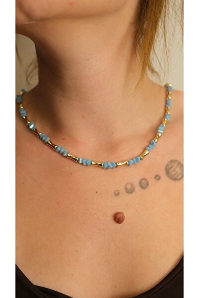 Jerie قلادة من العظام الذهبية والخرز الكريستالي