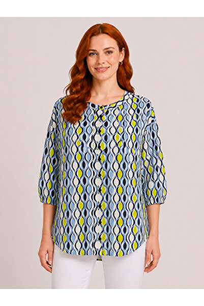 Neden Tekstil Women's Colorful Geometric Pattern Regular Shirt