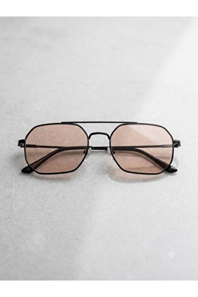 FASHION Minimalist Octagonal Sunglasses – Black Metal Frame and Peach Pink Le...