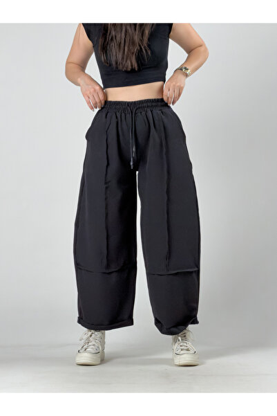 COCOPELLI Design Black Women's Baggy Trousers with Stitching Detail Coc3261