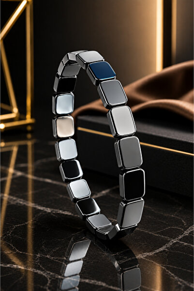İyyaKee Black Hematite Natural Stone Bracelet Flexible Square Cut Shiny Stone...