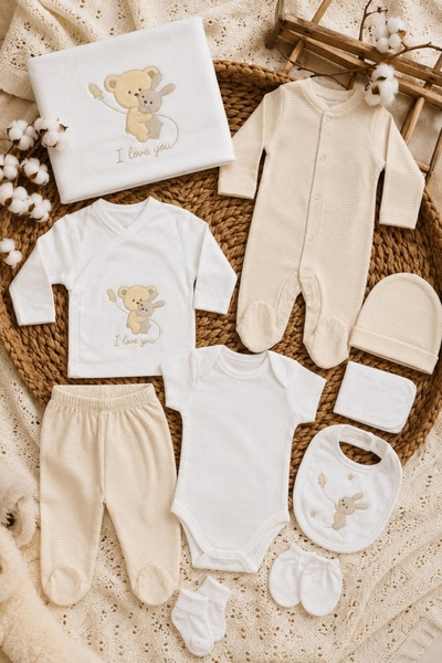 Pure Boutique Set nou-nascut 10 piese I Love You, 100% bumbac, hainute bebe p...