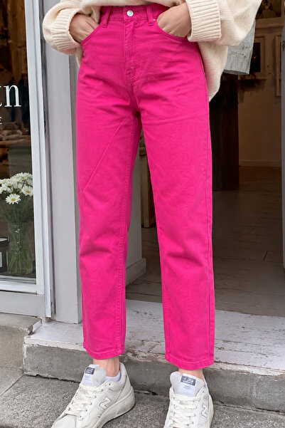 GRİİ WEAR Women's Fuchsia Mom Jean Pants High