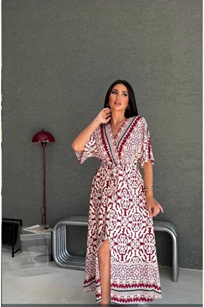 İmaj Yarasa Kol Kruvaze Yaka Maxi Elbise