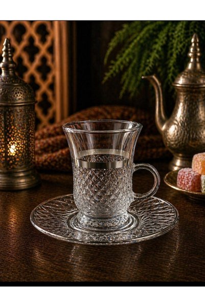 Coppera Platin yaldızlı 12 parça kulplu çay takımı - 6 lı 170 cc ( baklava de...