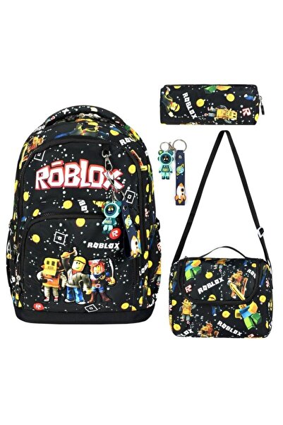 Goldline AVM Siyah Robloks Figürlü Çocuk İlkokul Okul Çanta Beslenme Kalemlik...