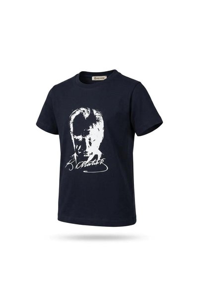 ArdaEge Children's Smoked Crew Neck T-Shirt with Ataturk Portrait and Signature