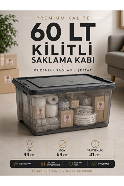Tekerlekli Taşıma Kutusu 60 LT Büyük Boy Kilitli Eşya Taşıma 1 Adet