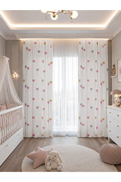 HOMESSA Heart and Balloon Patterned Double Winged Children's Room Background ...
