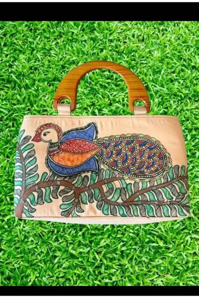 Kanyaka Indian Madhubani-Painting Handbag-with wooden handle