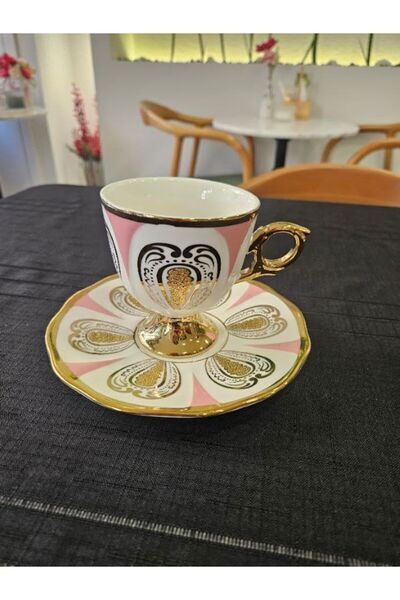 MİMSEGÜN DEKOR KOSOVA PEMBE GOLD DETAYLI ÇAY FİNCANI