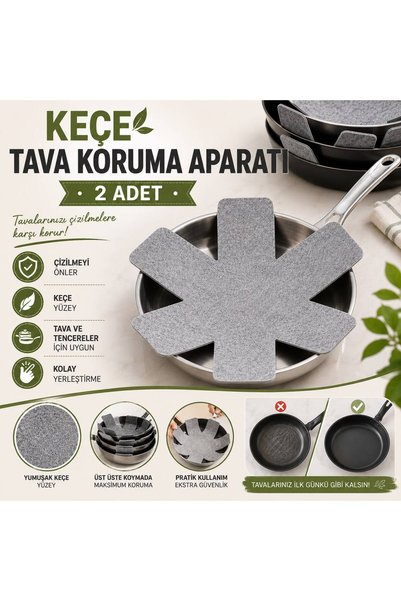 HB LİFE 2 adet Keçe Tava Koruma Aparatı/ Çizik Önleyici Tava Tencere Ayırıcı ...