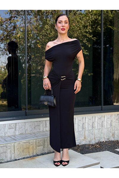 YK FASHION Düşük Omuz Detaylı Elbise