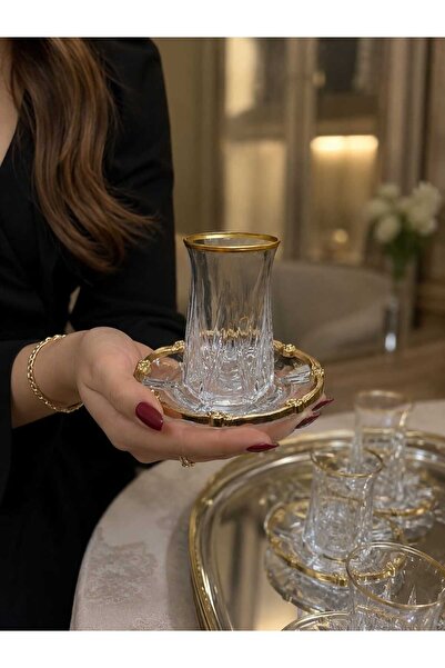 FTH DİZAYN Golden Style 6-Person 13-Piece Tea Set