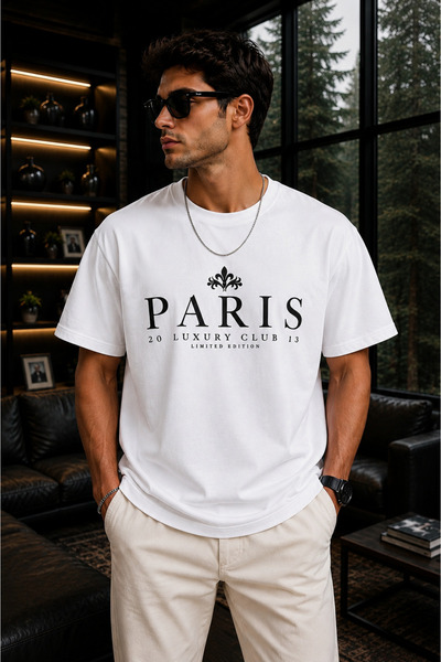 Clothify Unisex Large Size Paris Printed 100% Cotton Oversize T-Shirt