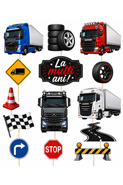 DecoParty Set de decorațiuni pentru tort – Tematică Camioane, 14 piese, Carto...