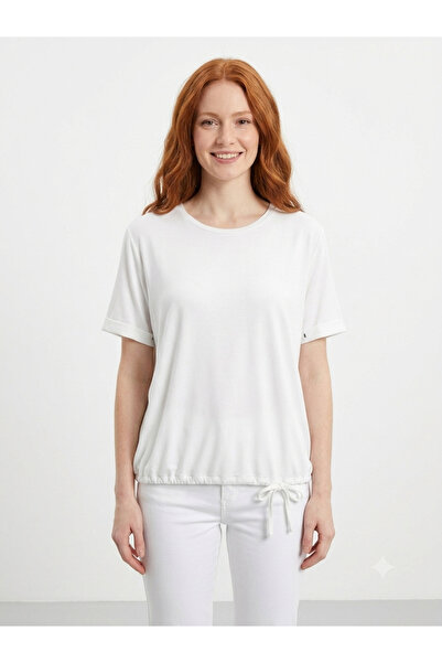 Neden Tekstil Women's White T-Shirt with Gathered Waist