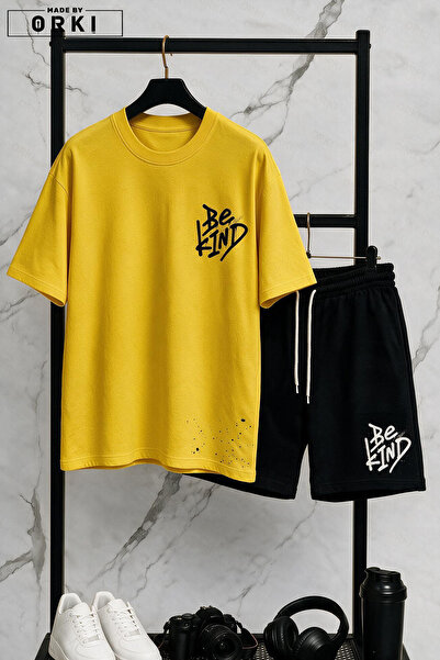 EFFRENATU Be Kind Printed Cotton Fabric Men's Black T-Shirt-Shorts Set