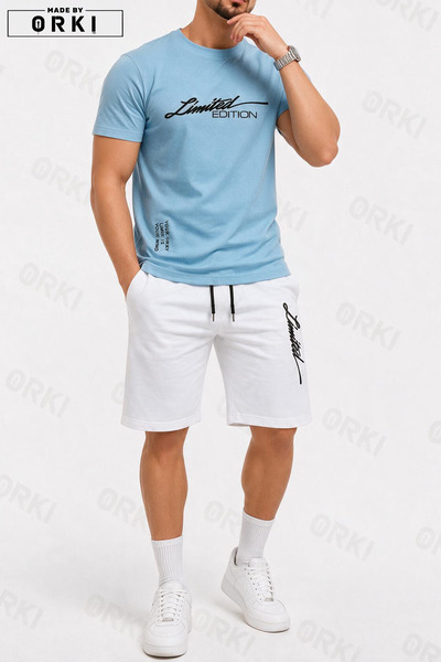 EFFRENATU Limited Edition Printed Cotton Fabric Unisex T-Shirt-White Shorts Set