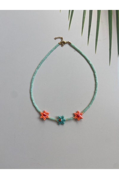 Burçin Örbük Accessory Su Yeşili Baget Kristal & Seramik Çiçek Detaylı El Yap...
