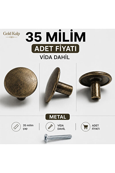 GOLDKULP Eskitme Metal 35 mm Antik Çekmece-Dolap-Şifonyer Kulp