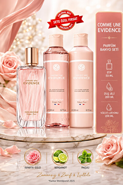 Yves Rocher Evidence Isparta Gülü & Paçuli Notalı Kadın Parfüm Banyo Seti - E...