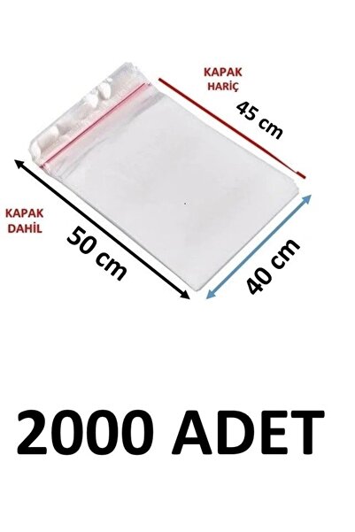 MTKardeşler 2000 Pieces 40 X 45+5 cm Adhesive Transparent Glossy Opp Bags 40X...