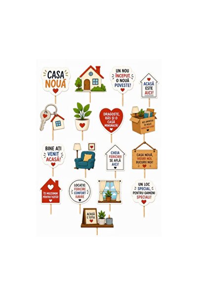 DecoParty Set de decorațiuni pentru tort – Tematică Casă Nouă, 17 piese, Cart...