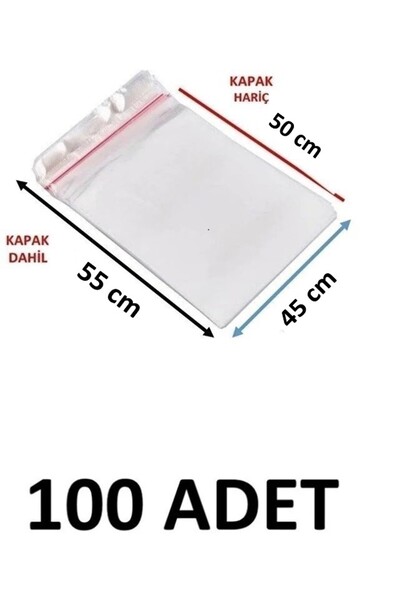 MTKardeşler 100 Pieces 45 X 50+5 cm Adhesive Transparent Glossy Opp Bags 45X5...