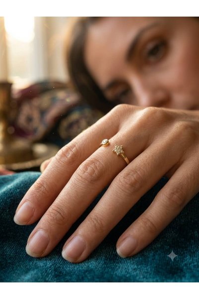 ArzaCollection Stainless Steel Star Ring - Gold Adjustable Zircon Stone Star ...