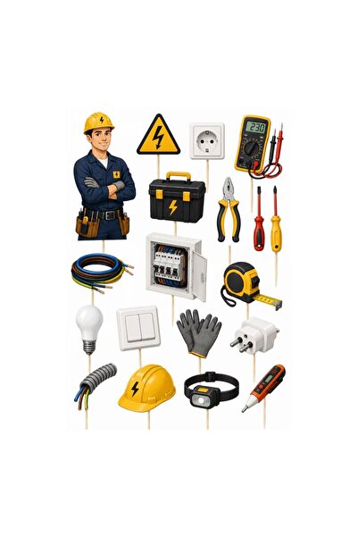 DecoParty Set de decorațiuni pentru tort – Tematică electrician, 18 piese, Ca...