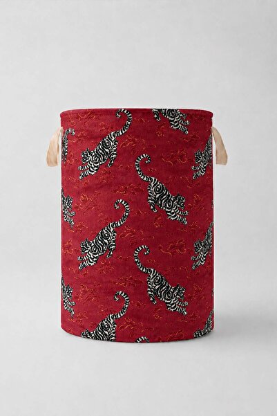 dekomall home & living Tiger Patterned Laundry Basket 36X50 cm - Red