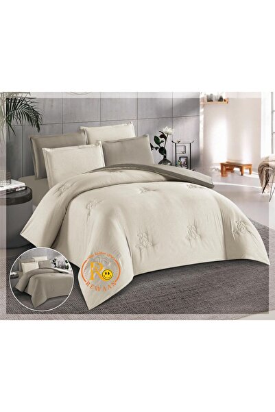 Others Plain reversible summer bedspread - off-white beige and calm khaki - s...