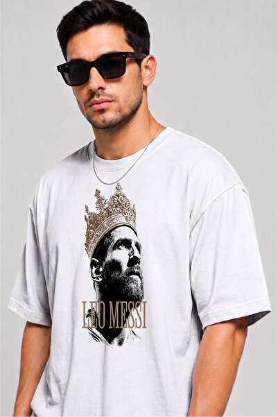 Moda Minimo Unisex Oversize T-shirt Messi King Leo Messi με στάμπα, λευκό μπλ...